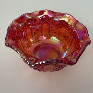 EUC LE Smith Carnival Iridescent Glass Bowl Wave Edge Candy Dish 6”